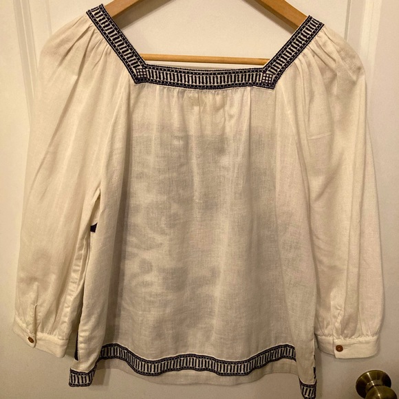 Maeve Blouse White with Navy Blue Embroidery - Picture 3 of 3